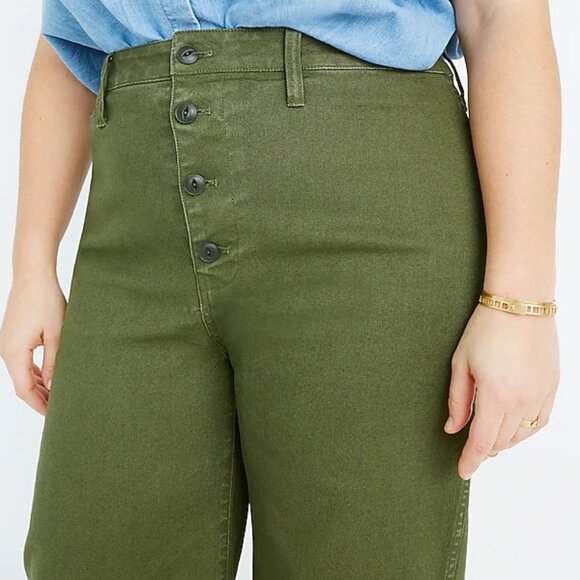 Madewell Emmett Wide-Leg Crop Pants Army Green Button-Front Edition Size 28 - Picture 4 of 7